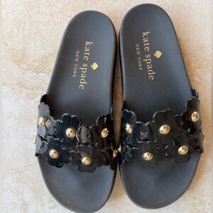 Kate Spade Black Slides with Gold Studs